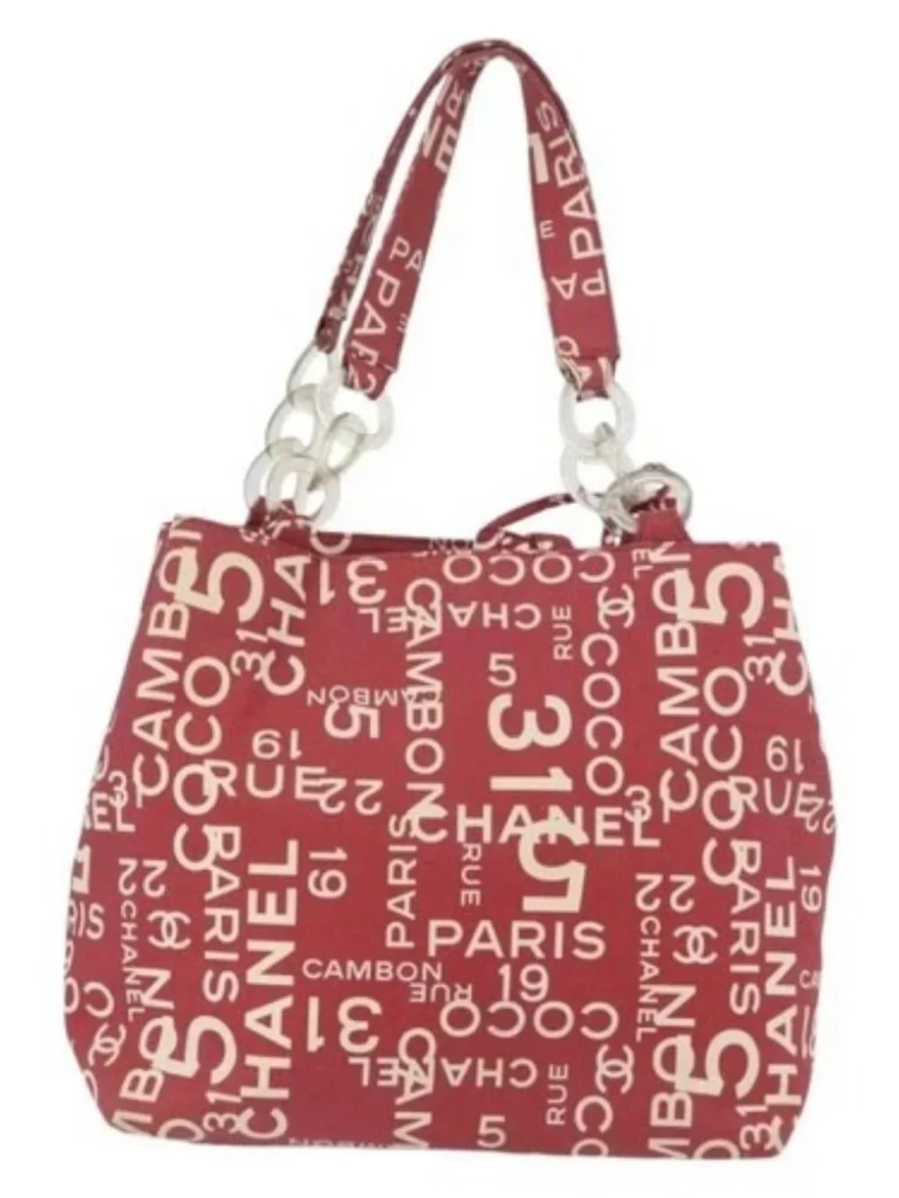 CHANEL By Sea Line Tote Bag Canvas Red CC Auth BA11415A